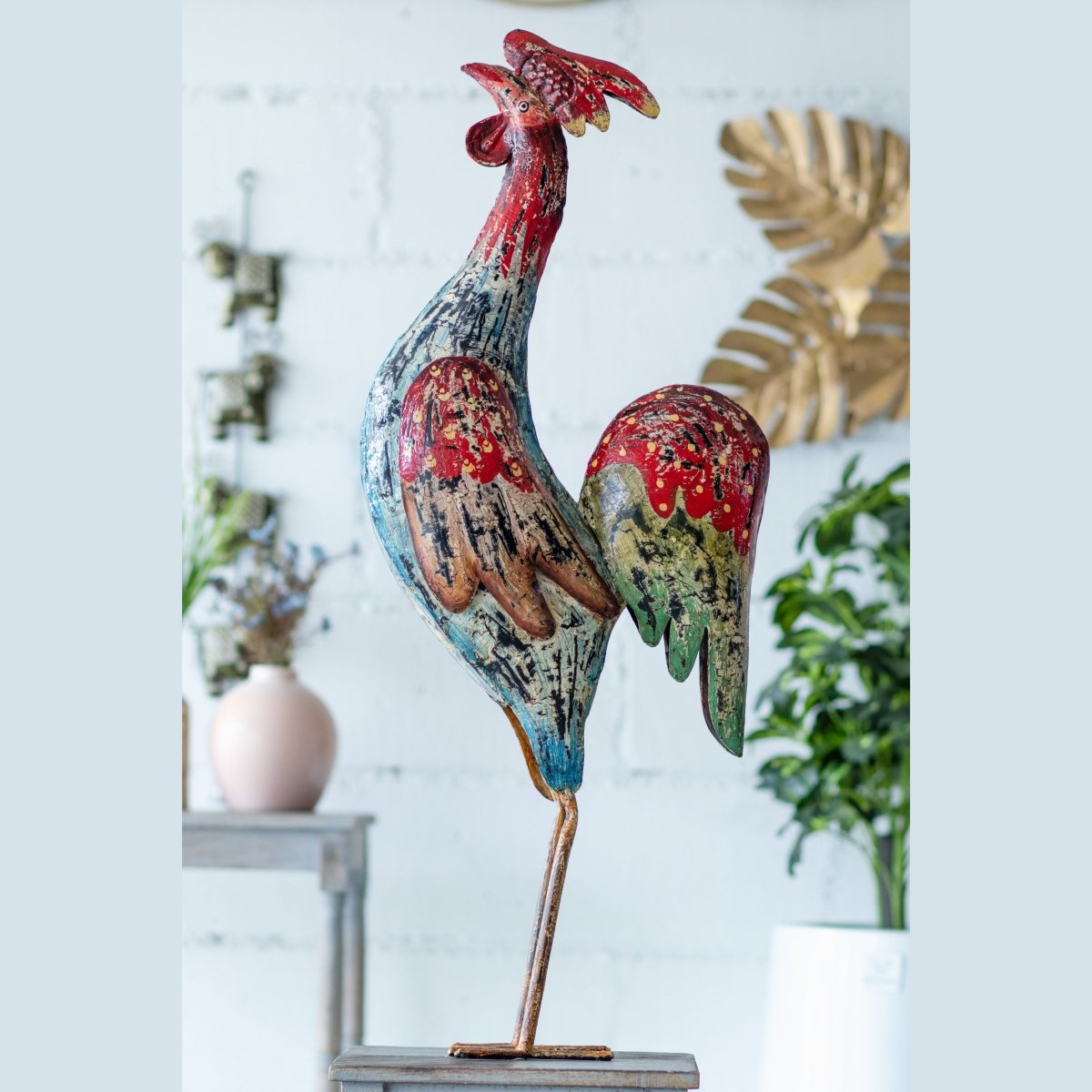 Kezevel Metal Rooster Multicolour Showpiece - Decor Metal Rooster Figurine Showpieces, Unique Home Decor, Rooster Statue