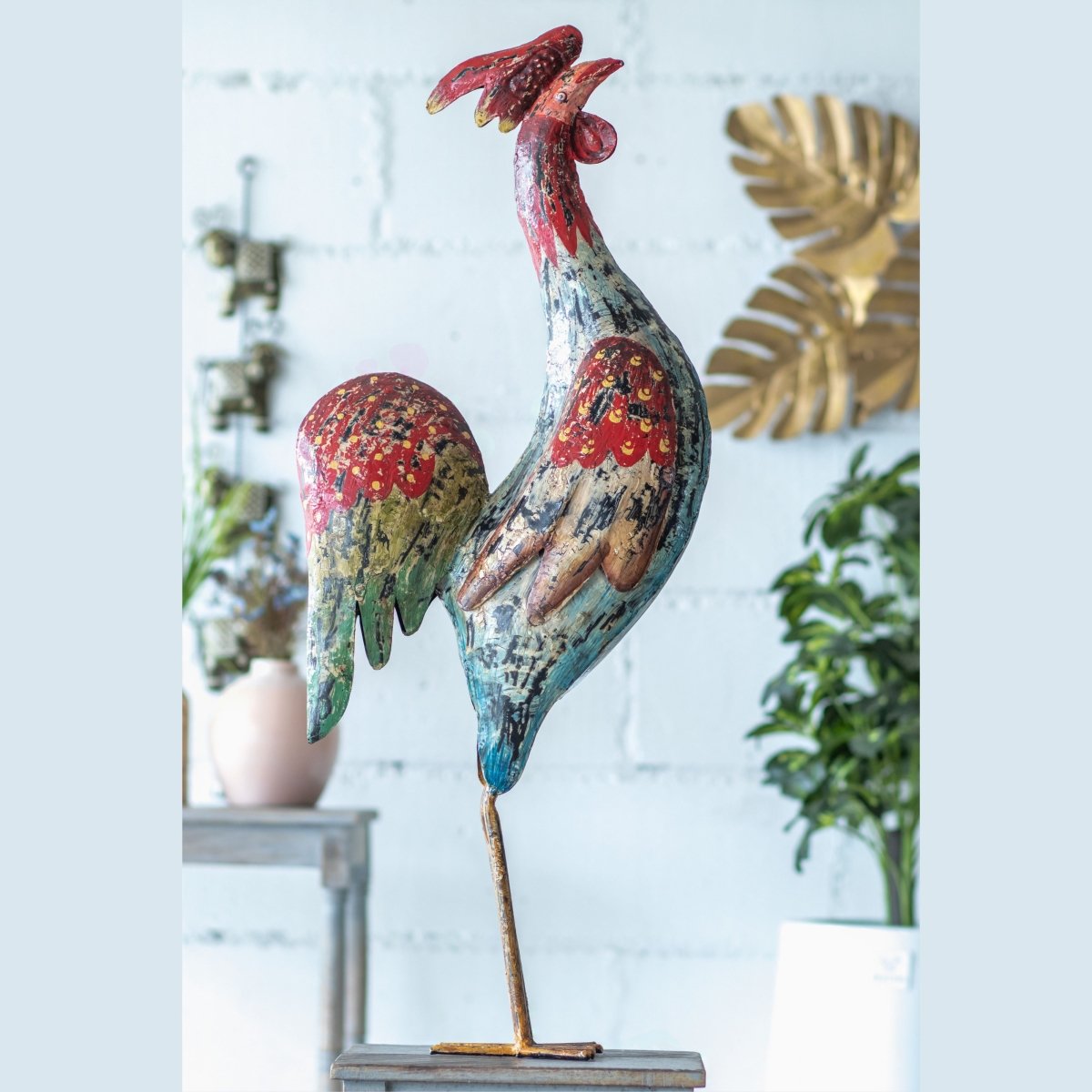 Kezevel Metal Rooster Multicolour Showpiece - Decor Metal Rooster Figurine Showpieces, Unique Home Decor, Rooster Statue