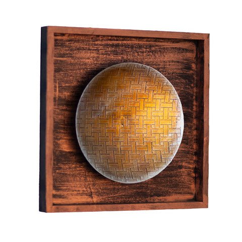 Kezevel Metal Round Wall Decor - Wall Hanging Metallic Brown Metal Wall Art in Wood Frame for Living Room, Foyer, Home Decor