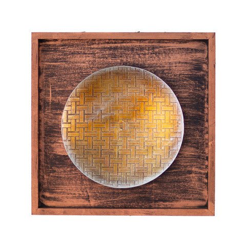 Kezevel Metal Round Wall Decor - Wall Hanging Metallic Brown Metal Wall Art in Wood Frame for Living Room, Foyer, Home Decor