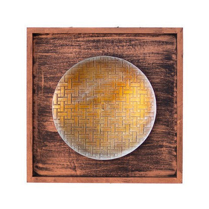 Kezevel Metal Round Wall Decor - Wall Hanging Metallic Brown Metal Wall Art in Wood Frame for Living Room, Foyer, Home Decor
