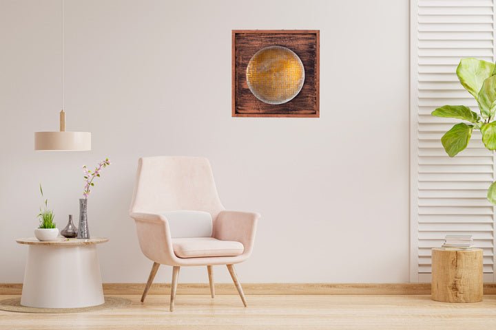 Kezevel Metal Round Wall Decor - Wall Hanging Metallic Brown Metal Wall Art in Wood Frame for Living Room, Foyer, Home Decor