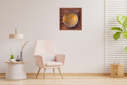 Kezevel Metal Round Wall Decor - Wall Hanging Metallic Brown Metal Wall Art in Wood Frame for Living Room, Foyer, Home Decor