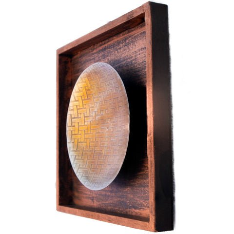 Kezevel Metal Round Wall Decor - Wall Hanging Metallic Brown Metal Wall Art in Wood Frame for Living Room, Foyer, Home Decor