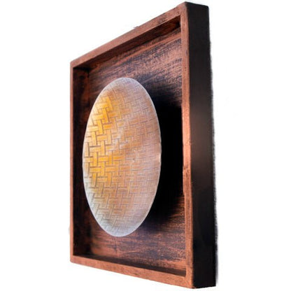 Kezevel Metal Round Wall Decor - Wall Hanging Metallic Brown Metal Wall Art in Wood Frame for Living Room, Foyer, Home Decor