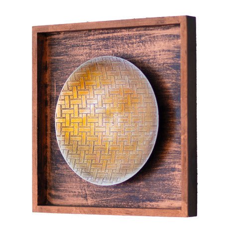 Kezevel Metal Round Wall Decor - Wall Hanging Metallic Brown Metal Wall Art in Wood Frame for Living Room, Foyer, Home Decor