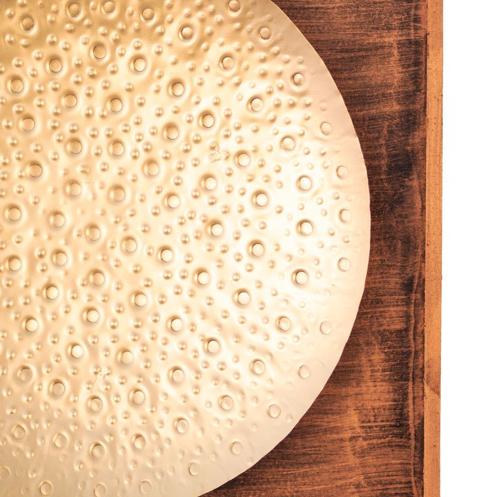 Kezevel Metal Round Wall Decor - Metal Wall Art Golden Finish Wall Hanging in Wood Frame for Living Room, Foyer, Home Decor