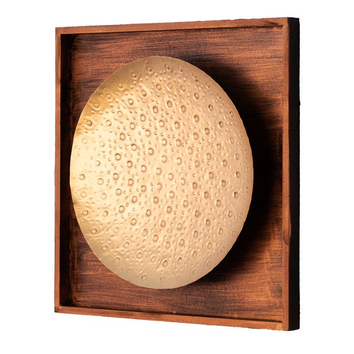 Kezevel Metal Round Wall Decor - Metal Wall Art Golden Finish Wall Hanging in Wood Frame for Living Room, Foyer, Home Decor