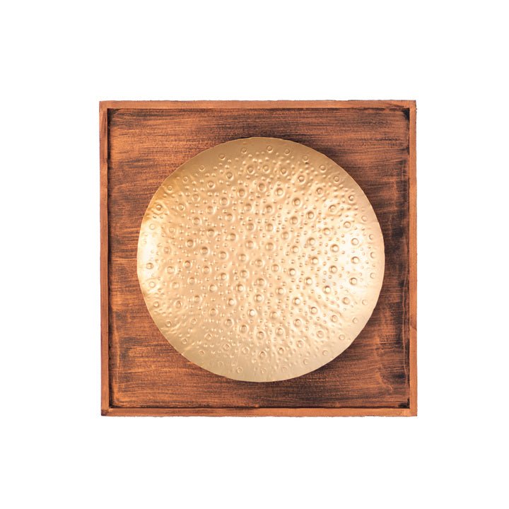 Kezevel Metal Round Wall Decor - Metal Wall Art Golden Finish Wall Hanging in Wood Frame for Living Room, Foyer, Home Decor