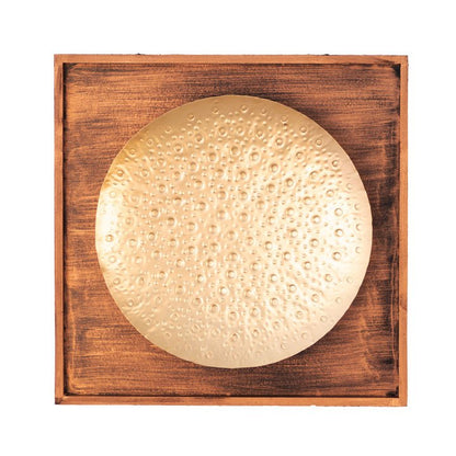 Kezevel Metal Round Wall Decor - Metal Wall Art Golden Finish Wall Hanging in Wood Frame for Living Room, Foyer, Home Decor