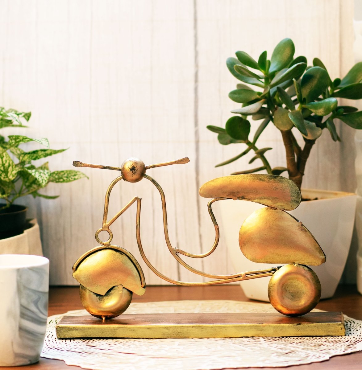 Kezevel Metal Scooter Table Decor - Artistic Scooter Figurines Statue Antique Golden Finish Metal Showpieces for Home Decor