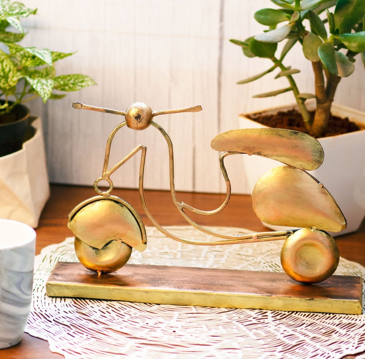 Kezevel Metal Scooter Table Decor - Artistic Scooter Figurines Statue Antique Golden Finish Metal Showpieces for Home Decor