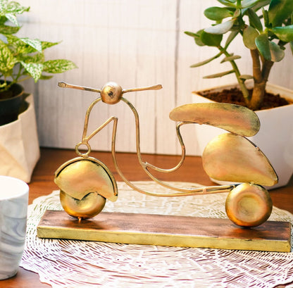 Kezevel Metal Scooter Table Decor - Artistic Scooter Figurines Statue Antique Golden Finish Metal Showpieces for Home Decor