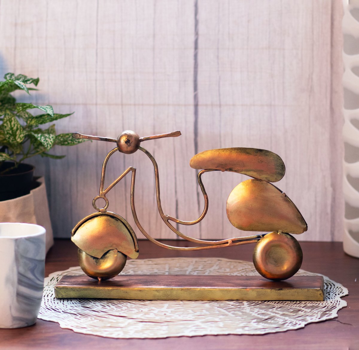Kezevel Metal Scooter Table Decor - Artistic Scooter Figurines Statue Antique Golden Finish Metal Showpieces for Home Decor