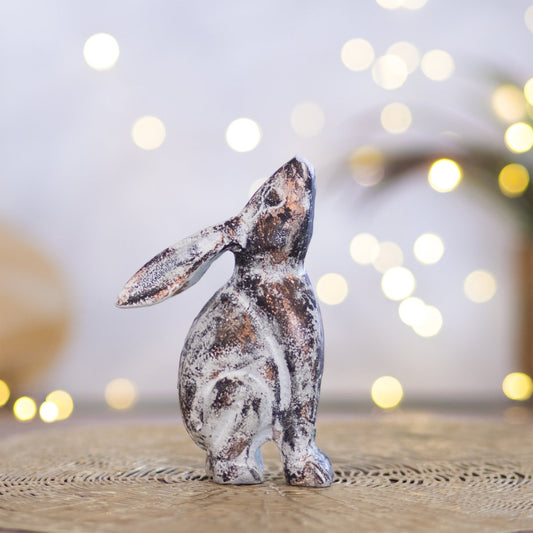 Kezevel Metal Small Rabbit Statue - Antique White Black Copper Handcrafted Rabbit Showpieces for Home Decor, Animal Figurine