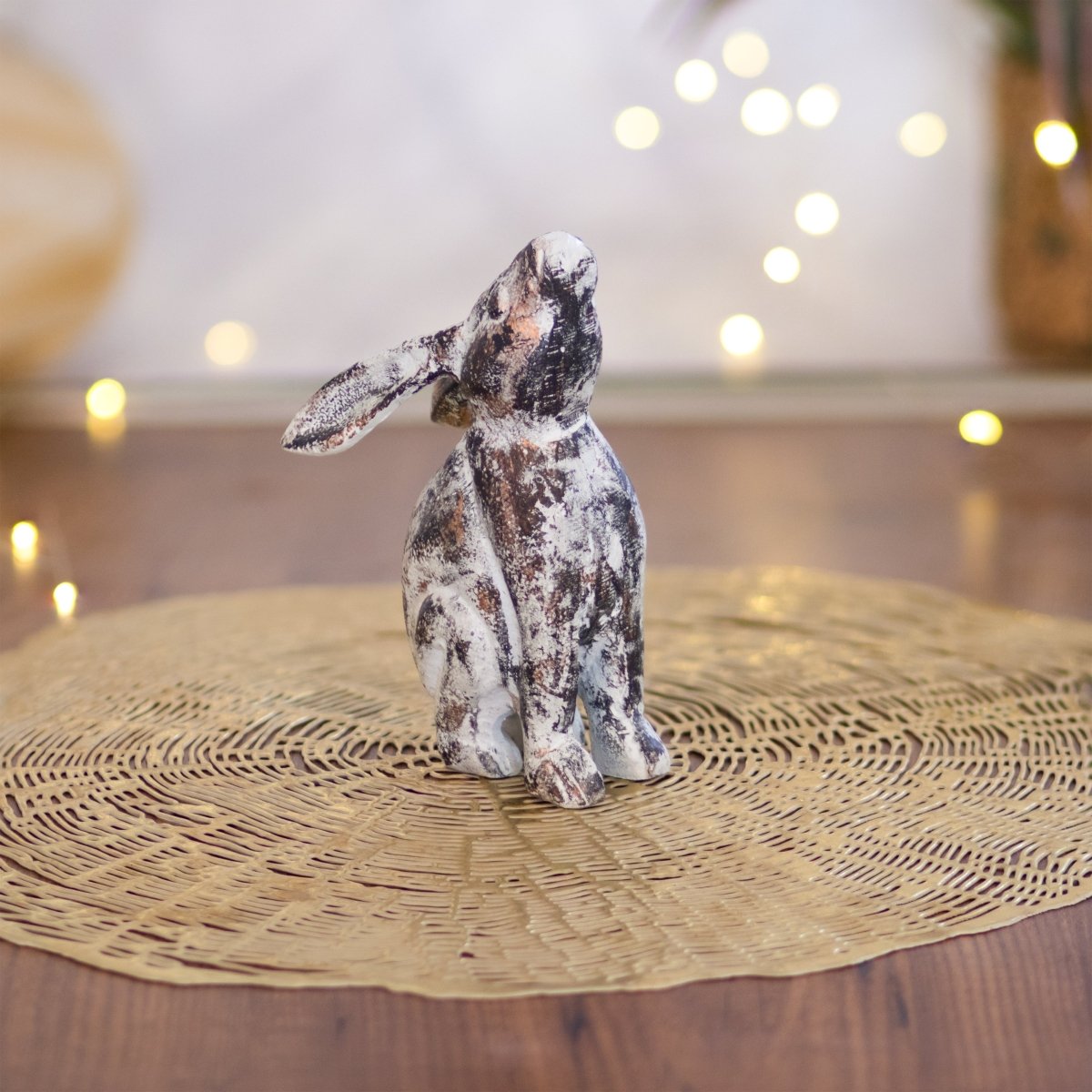Kezevel Metal Small Rabbit Statue - Antique White Black Copper Handcrafted Rabbit Showpieces for Home Decor, Animal Figurine