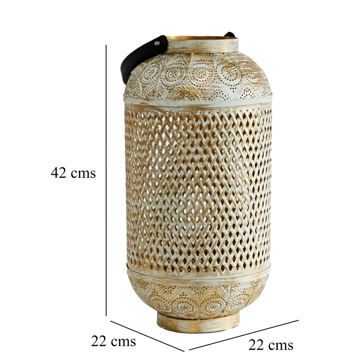 Kezevel Metal Table Decor Lantern - Hand Carved Golden and White Finish Decorative Candle Holder Lantern for Home Decor