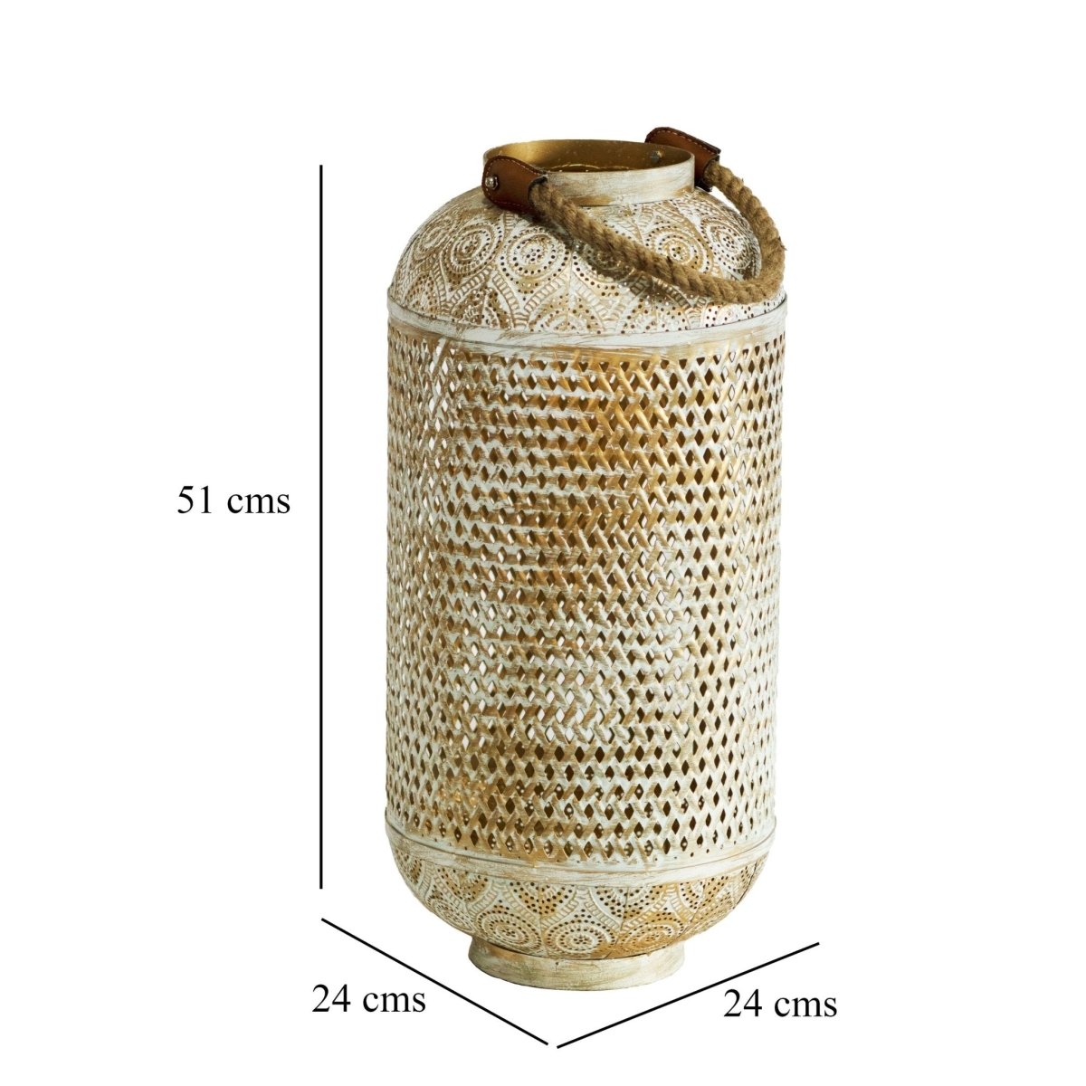 Kezevel Metal Table Decor Lantern - Hand Carved Golden and White Finish Decorative Candle Holder Lantern for Home Decor