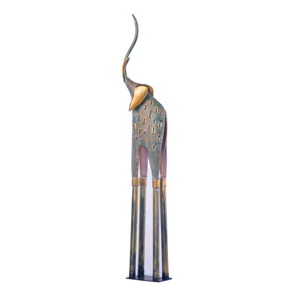Kezevel Metal Tall Elephant Statue Table Decor - in Antique Grey Golden Metal Showpiece for Home Decor Living Room, Table Top