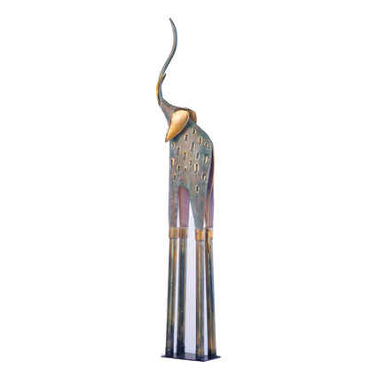 Kezevel Metal Tall Elephant Statue Table Decor - in Antique Grey Golden Metal Showpiece for Home Decor Living Room, Table Top