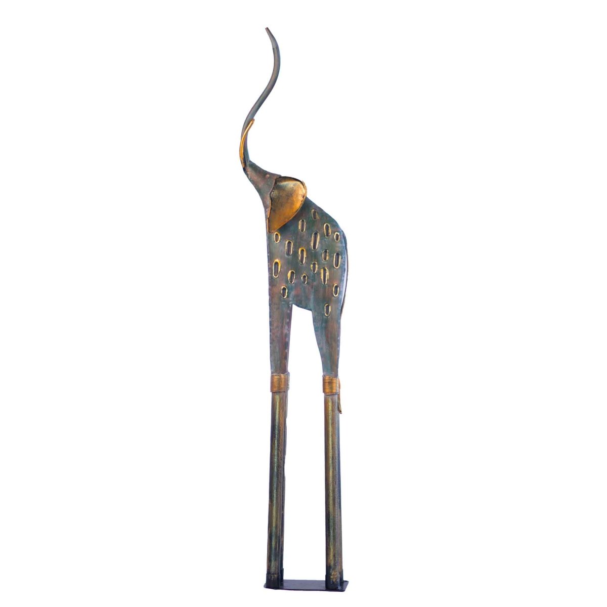 Kezevel Metal Tall Elephant Statue Table Decor - in Antique Grey Golden Metal Showpiece for Home Decor Living Room, Table Top