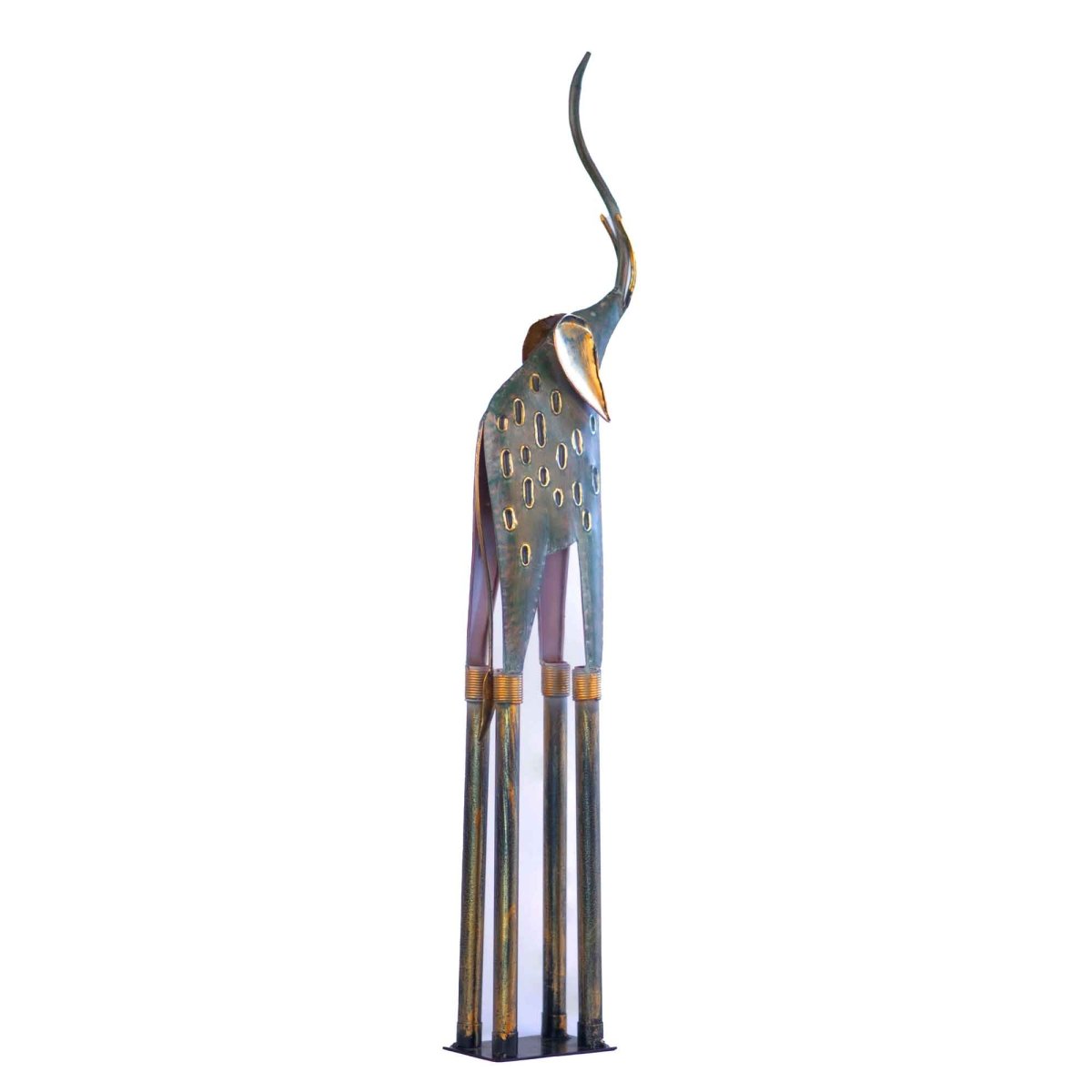 Kezevel Metal Tall Elephant Statue Table Decor - in Antique Grey Golden Metal Showpiece for Home Decor Living Room, Table Top