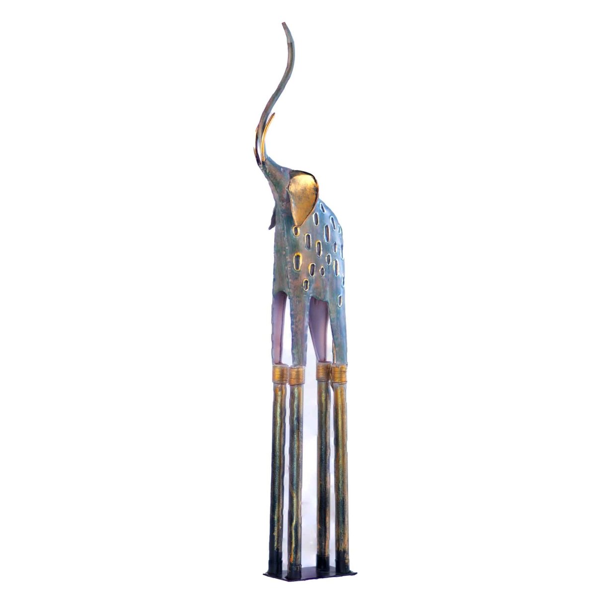 Kezevel Metal Tall Elephant Statue Table Decor - in Antique Grey Golden Metal Showpiece for Home Decor Living Room, Table Top