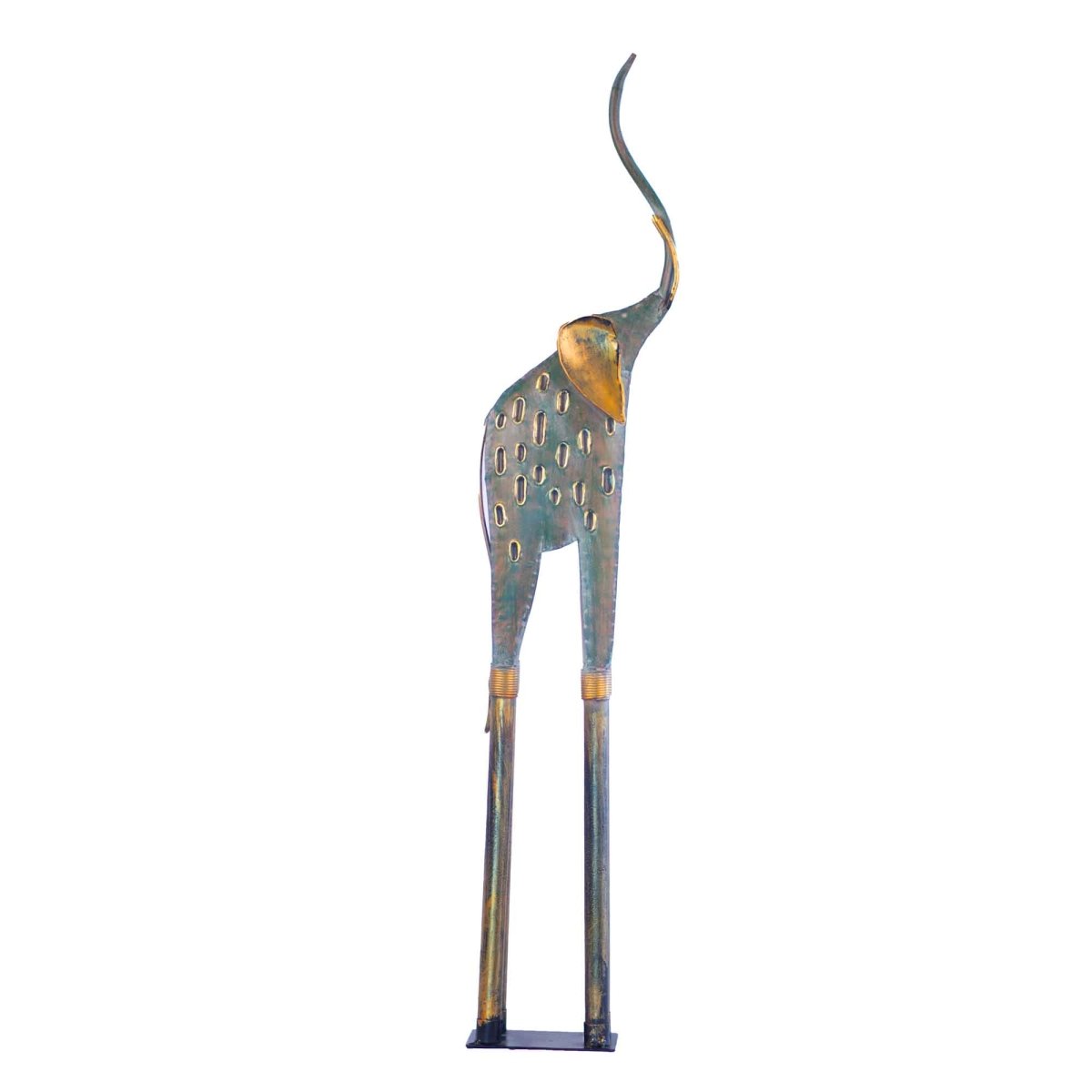 Kezevel Metal Tall Elephant Statue Table Decor - in Antique Grey Golden Metal Showpiece for Home Decor Living Room, Table Top