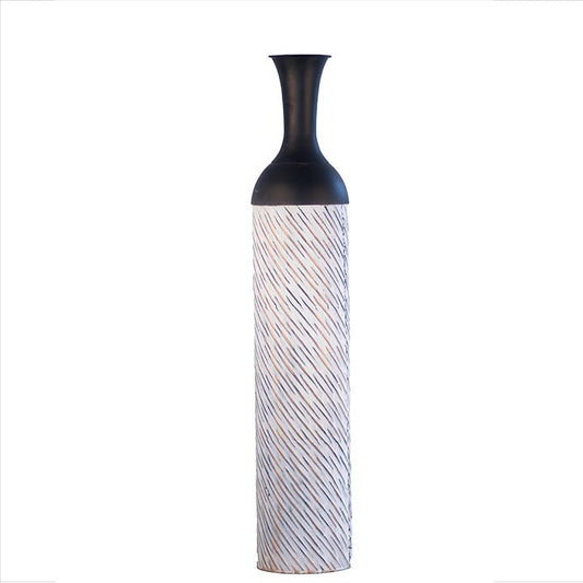 Kezevel Metal Tall Floor Vase - Big Vase Black White with Golden Streaks Long Vases for Living Room Corner, Home Decor, Foyer