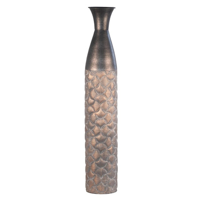 Kezevel Metal Tall Floor Vase - Artistic Big Flower Vase Golden and Grey Seashell Pattern Metal Long Vases for Home Decor