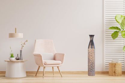 Kezevel Metal Tall Floor Vase - Artistic Big Flower Vase Golden and Grey Seashell Pattern Metal Long Vases for Home Decor