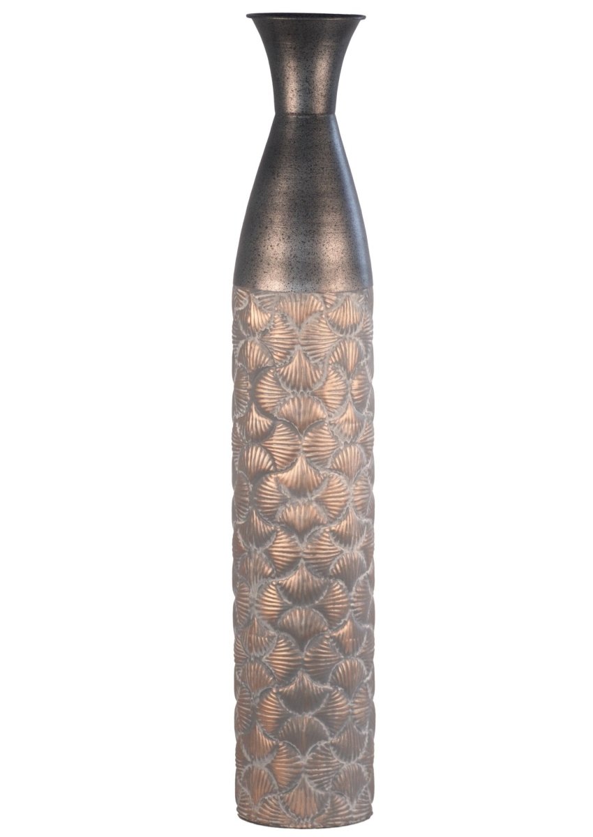 Kezevel Metal Tall Floor Vase - Artistic Big Flower Vase Golden and Grey Seashell Pattern Metal Long Vases for Home Decor