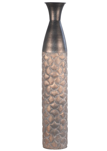 Kezevel Metal Tall Floor Vase - Artistic Big Flower Vase Golden and Grey Seashell Pattern Metal Long Vases for Home Decor