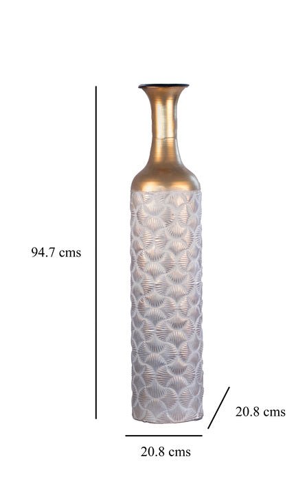 Kezevel Metal Tall Floor Vase - Big Vase Golden White Seashell Pattern Long Vases for Living Room Corner, Home Decor, Foyer