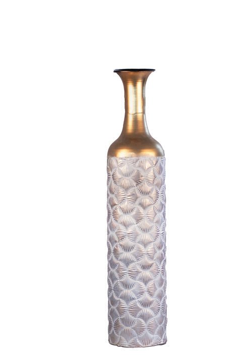 Kezevel Metal Tall Floor Vase - Big Vase Golden White Seashell Pattern Long Vases for Living Room Corner, Home Decor, Foyer