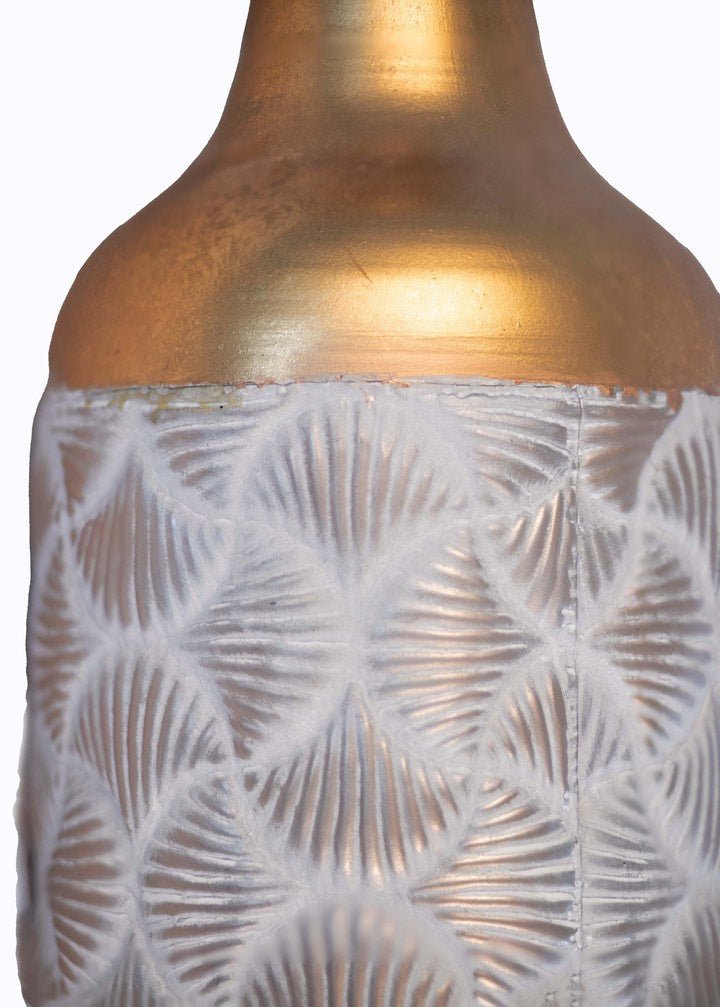 Kezevel Metal Tall Floor Vase - Big Vase Golden White Seashell Pattern Long Vases for Living Room Corner, Home Decor, Foyer
