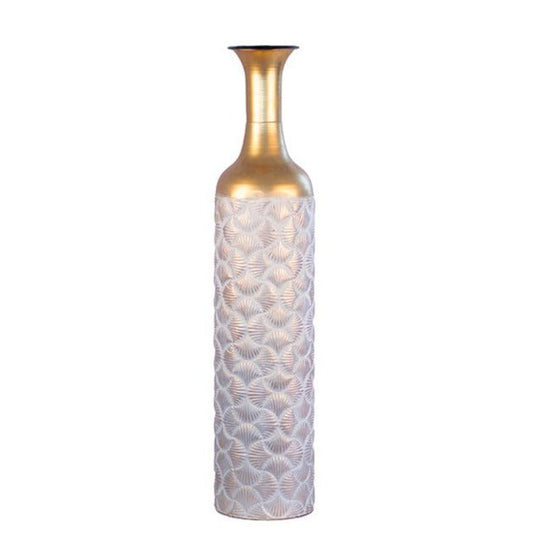 Kezevel Metal Tall Floor Vase - Big Vase Golden White Seashell Pattern Long Vases for Living Room Corner, Home Decor, Foyer