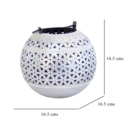 Kezevel Metal Tealight Candle Holder - Handcrafted Round Silver Finish Candle Holders for Home Decor, Table Decor, Puja Decor