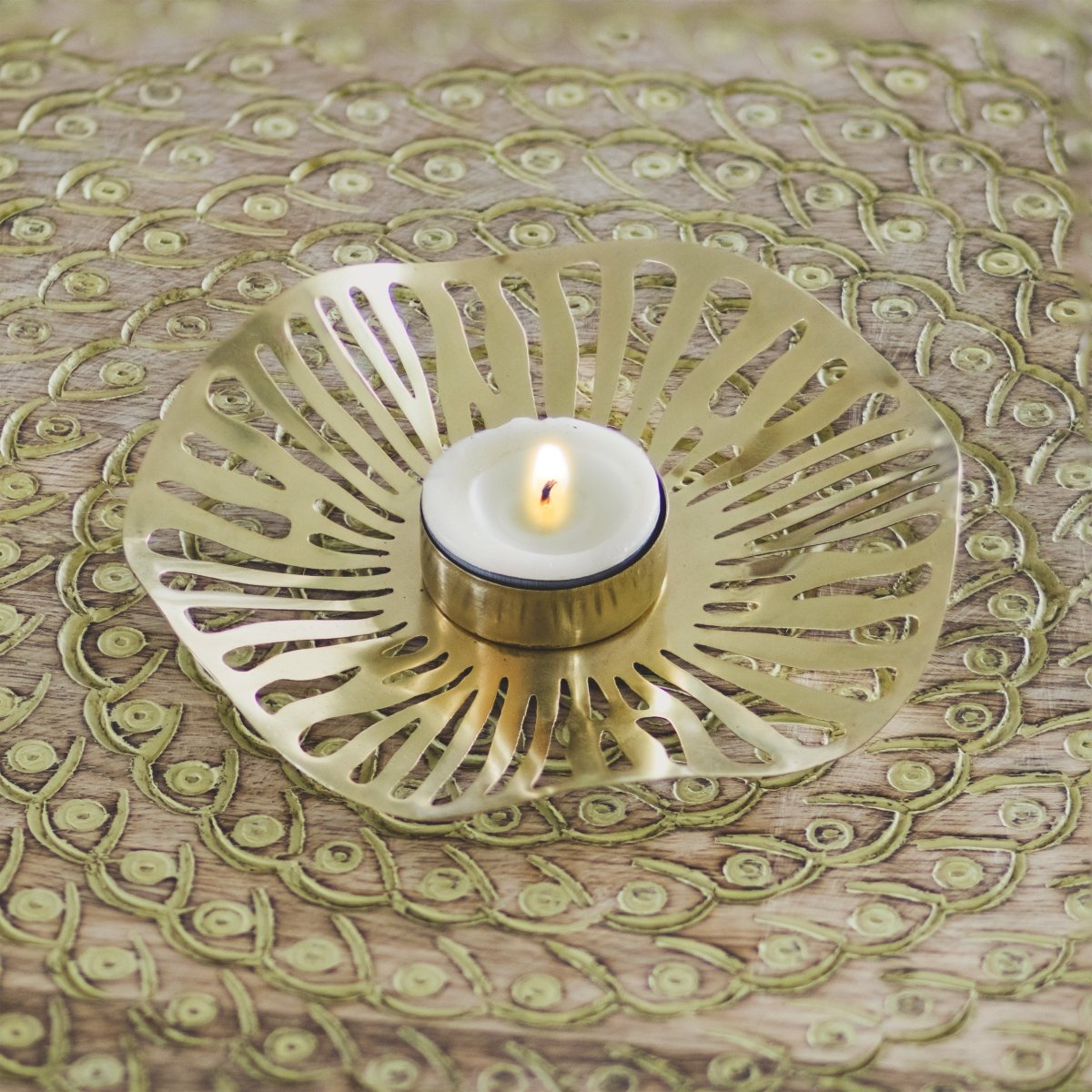 Kezevel Metal Tealight Candle Holder - Set of 2 Artistic Glossy Golden Candle Holders for Home Decoration, Table Decor