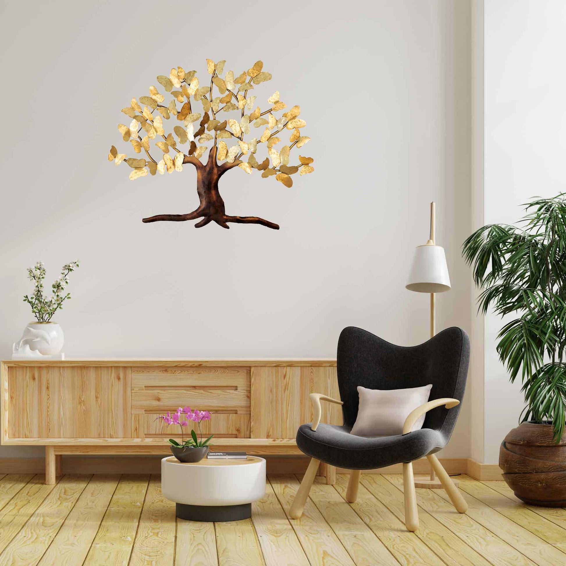 Kezevel Metal Tree Wall Decor - Butterfly Tree Wall Hanging in Golden Bronze, Metal Wall Art for Living, Foyer, Home Decor
