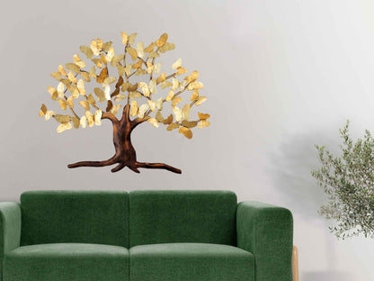 Kezevel Metal Tree Wall Decor - Butterfly Tree Wall Hanging in Golden Bronze, Metal Wall Art for Living, Foyer, Home Decor