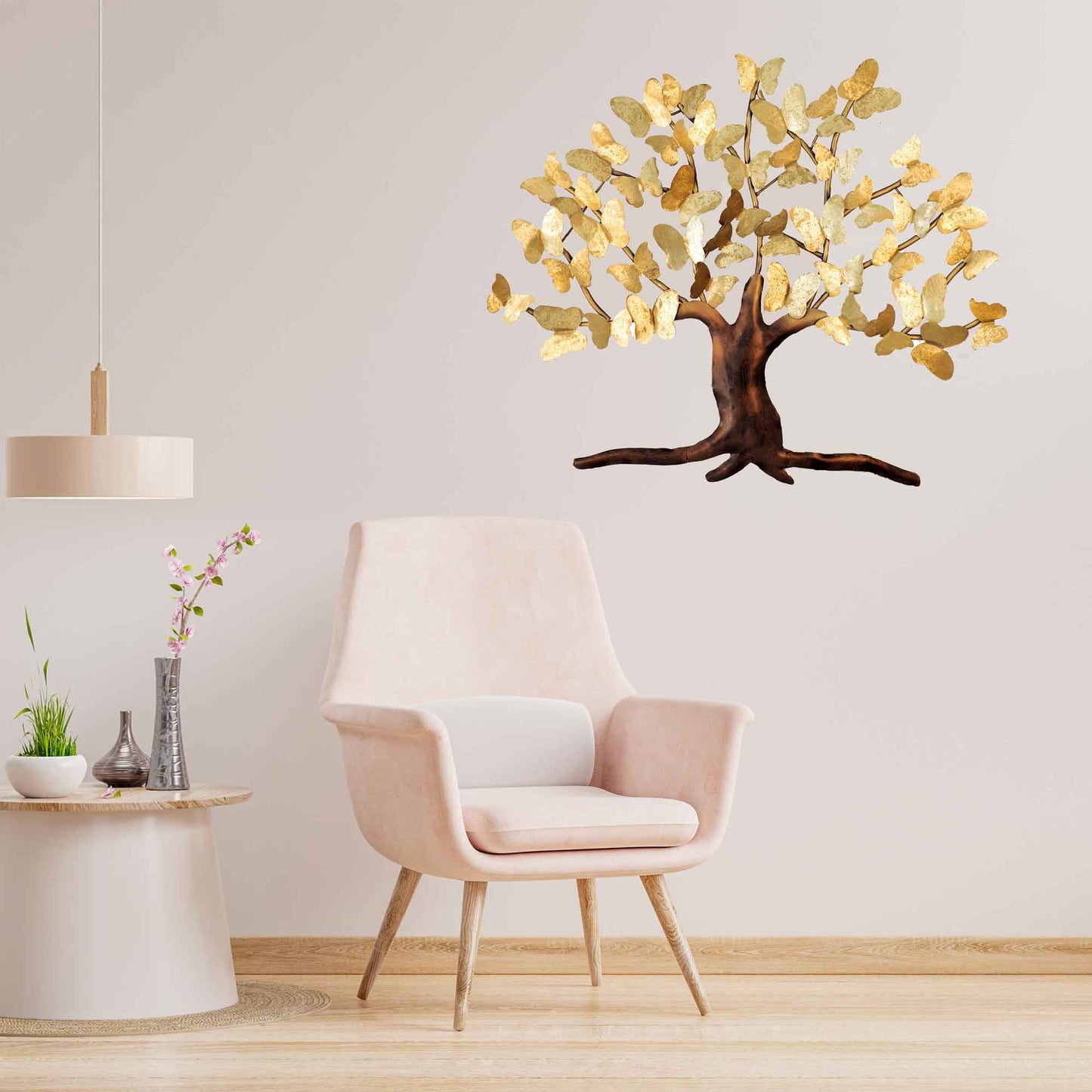 Kezevel Metal Tree Wall Decor - Butterfly Tree Wall Hanging in Golden Bronze, Metal Wall Art for Living, Foyer, Home Decor
