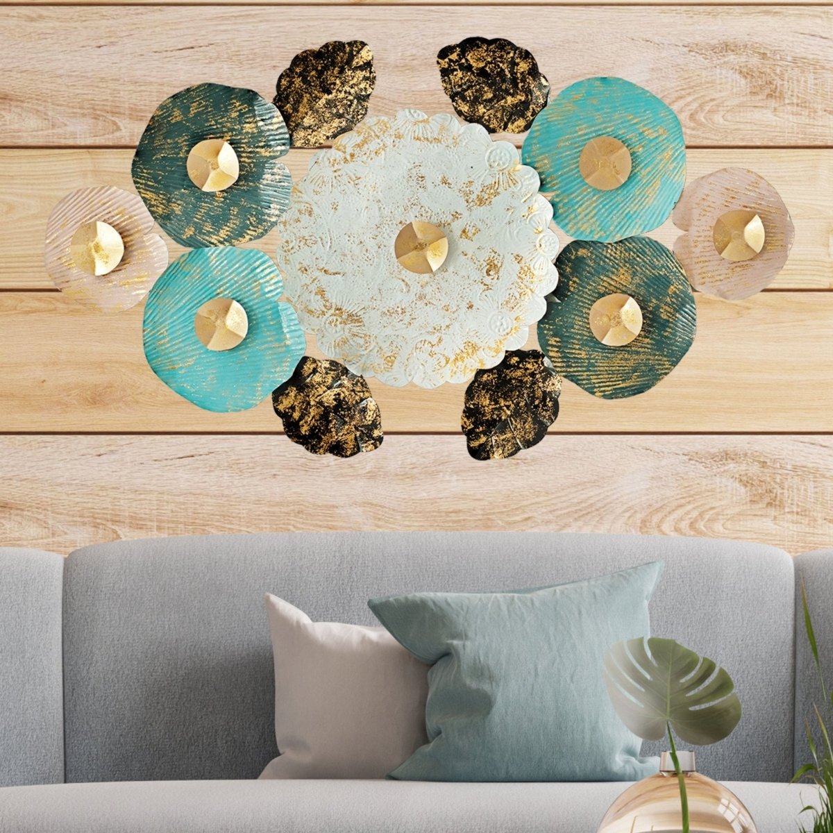 Kezevel Metal Wall Art Decor - Handcrafted Rectangular Multicolour Floral Wall Hanging, Metal Wall Decor, Wall Showpiece