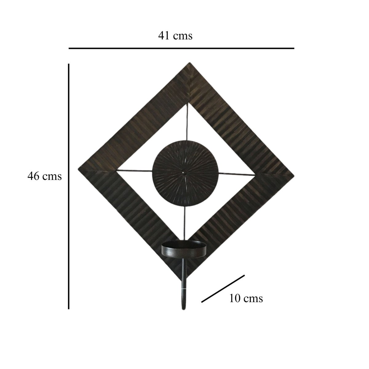 Kezevel Metal Wall Mounted Candle Holder - Diamond Shaped Antique Dark Brown Handcrafted Wall Hanging Candle Holders for Home Decor, Size 41X10X46 CMS - Kezevel