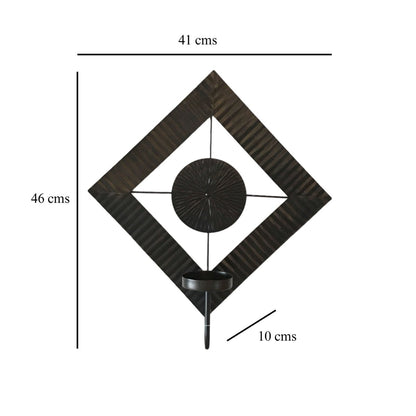 Kezevel Metal Wall Mounted Candle Holder - Diamond Shaped Antique Dark Brown Handcrafted Wall Hanging Candle Holders for Home Decor, Size 41X10X46 CMS - Kezevel