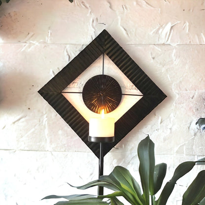 Kezevel Metal Wall Mounted Candle Holder - Diamond Shaped Antique Dark Brown Handcrafted Wall Hanging Candle Holders for Home Decor, Size 41X10X46 CMS - Kezevel