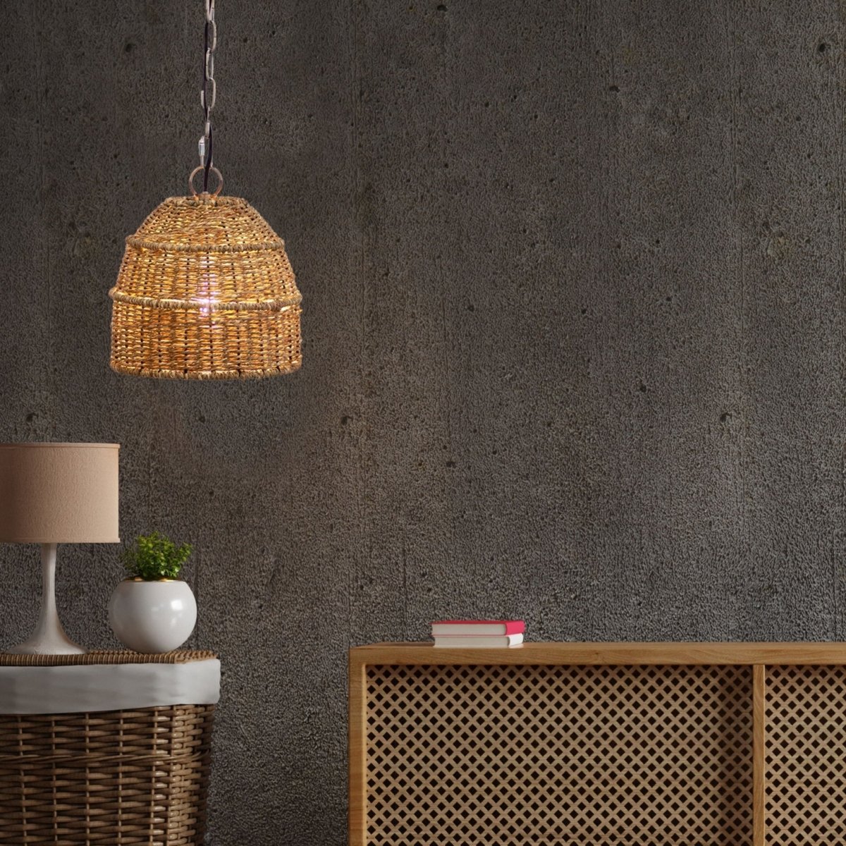 Kezevel Seagrass Weaved Hanging Light - Artistically Handcrafted Pendant Light for Living Room, Bedroom, Balcony and Foyer