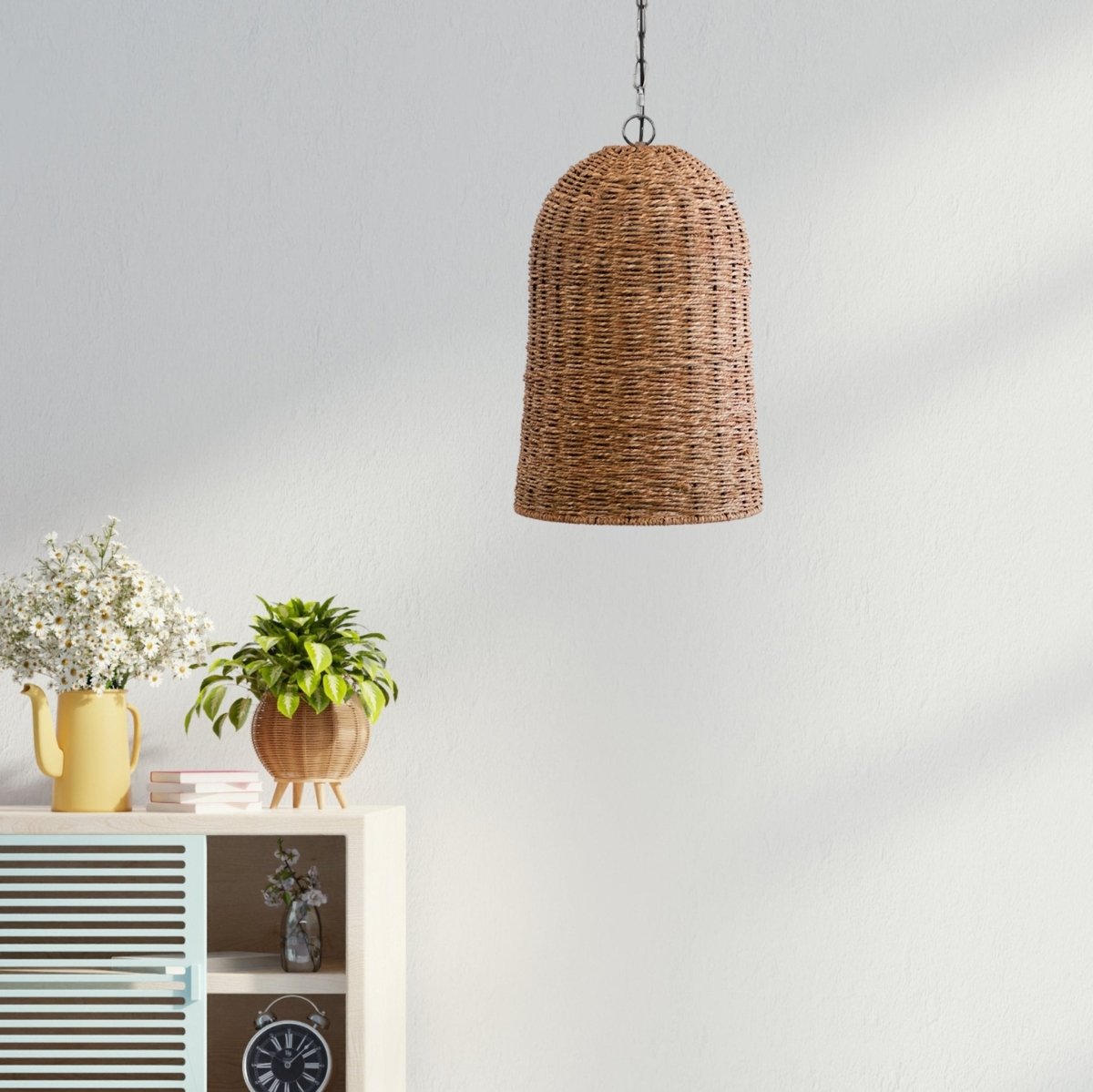Kezevel Seagrass Weaved Hanging Light - Artistically Handcrafted Pendant Light for Living Room, Bedroom, Balcony and Foyer