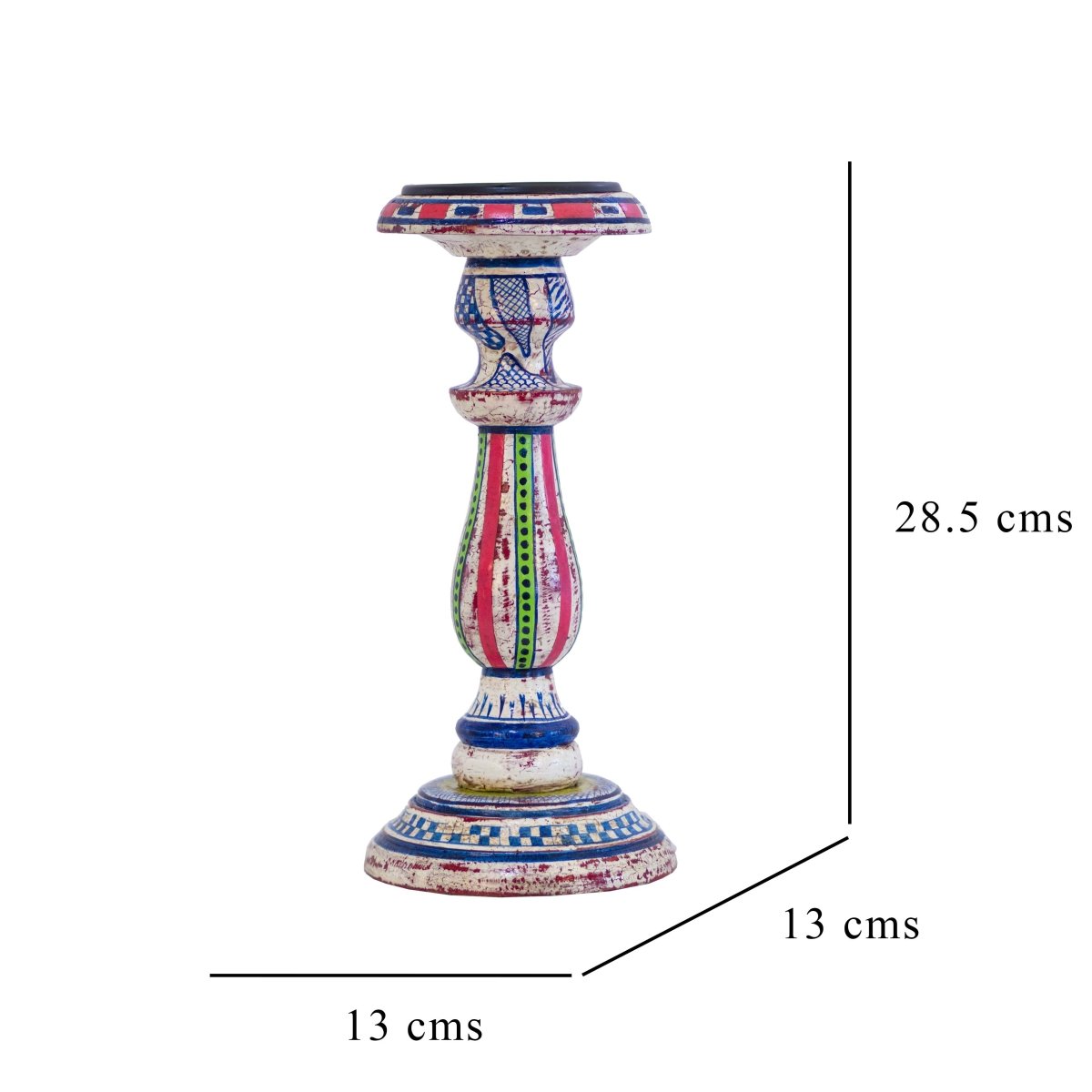 Kezevel Wooden Candle Stand - Antique Distressed Handcrafted Ivory Pink Blue Candle Holders Home Decor, Pillar Candle Holder