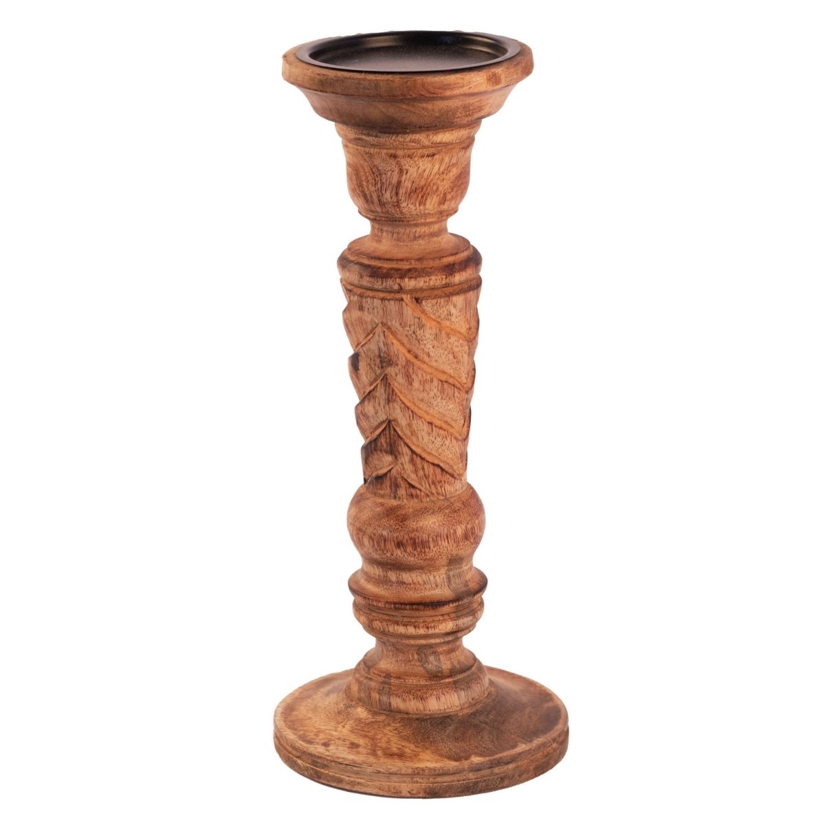 Kezevel Wooden Candle Stand - Artistic 12" H Antique Brown Mango Wood Candle Holders for Home Decoration , Room Decoration